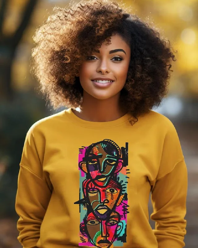 Contrast Ethnic Print Crew Neck Sweatshirt