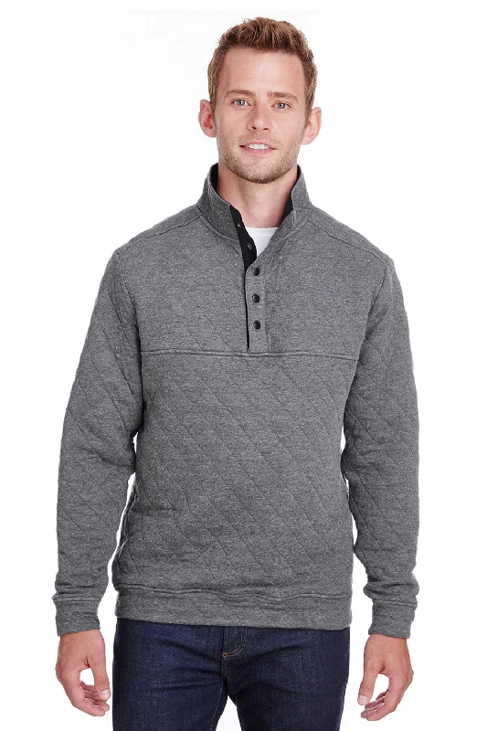 J America Mens Quilted 1/4 Snap Down Sweatshirt - Heather Charcoal Grey