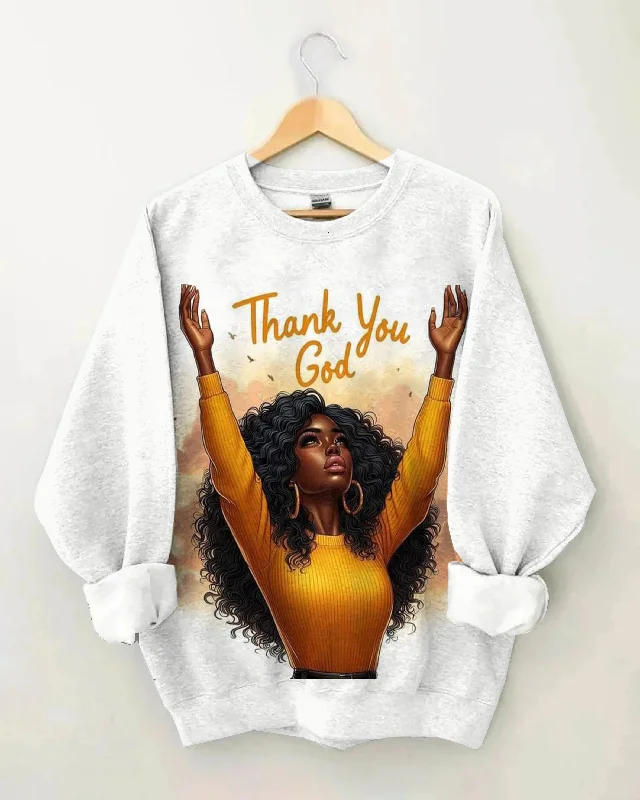 Thank You God Round Neck Long Sleeves Cotton Sweatshirt