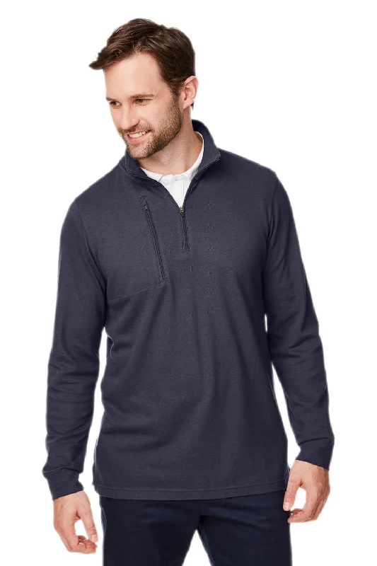 Devon & Jones Mens New Classics Performance Moisture Wicking 1/4 Zip Sweatshirt w/ Pocket - Navy Blue