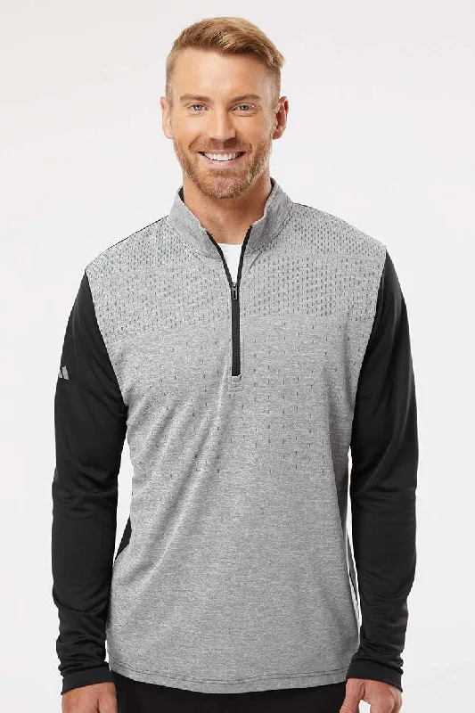 Adidas Mens Heather Block Print Moisture Wicking 1/4 Zip Sweatshirt - Black Melange/Black/Grey