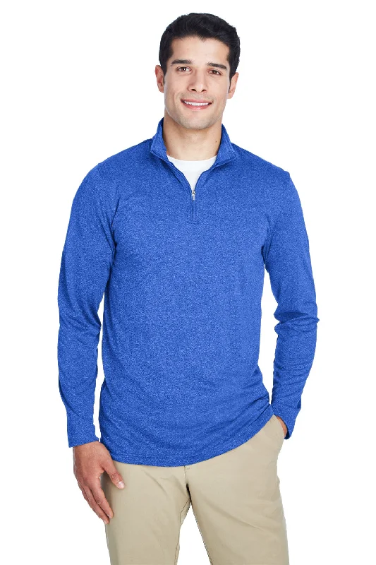 UltraClub Mens Heather Cool & Dry Performance Moisture Wicking 1/4 Zip Sweatshirt - Heather Royal Blue