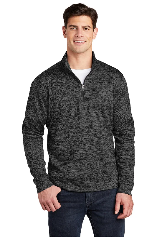 Sport-Tek Mens Electric Heather Moisture Wicking Fleece 1/4 Zip Sweatshirt - Grey Black Electric