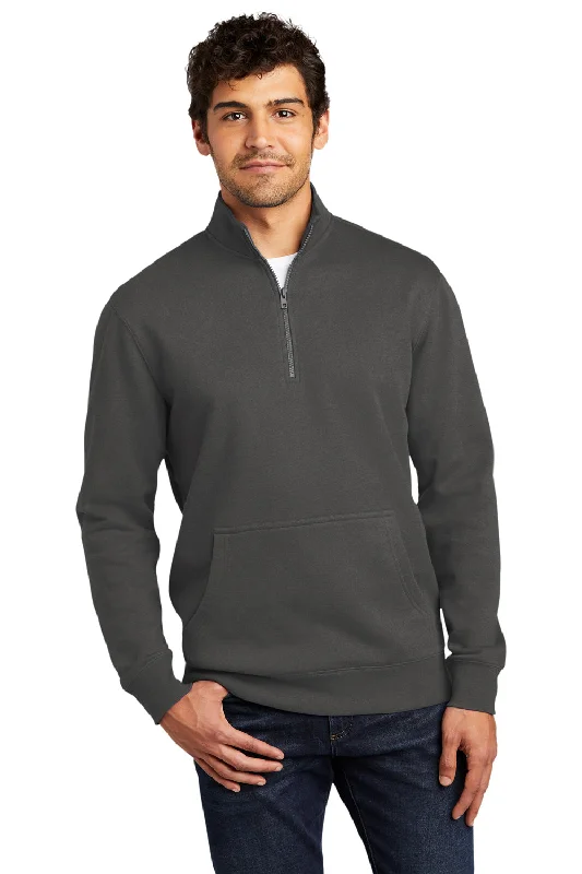 District Mens Very Important 1/4 Zip Sweatshirt w/ Pouch Pocket - Charcoal Grey