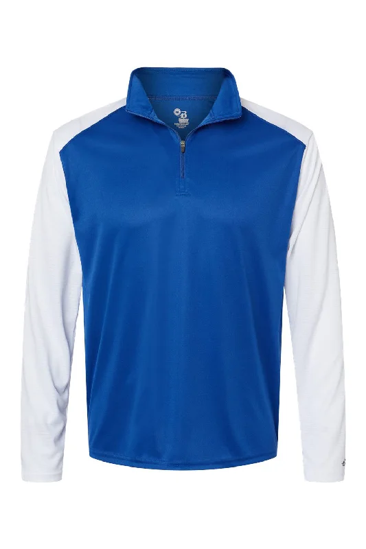 Badger Mens Breakout Moisture Wicking 1/4 Zip Sweatshirt - Royal Blue/White - Closeout