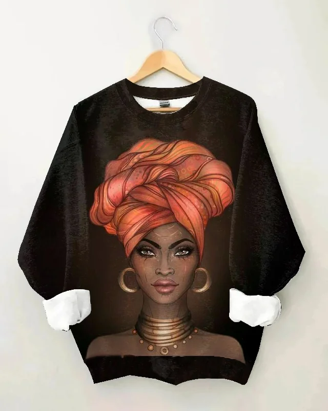 African Queen Print Long Sleeve Sweatshirt