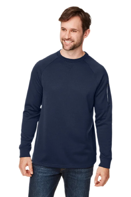 Core 365 Mens Fusion ChromaSoft Anti Static Fleece Crewneck Sweatshirt w/ Pocket - Classic Navy Blue - Closeout