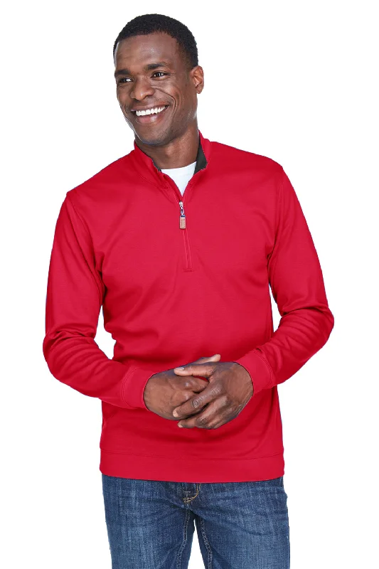 Devon & Jones Mens DryTec20 Performance Moisture Wicking 1/4 Zip Sweatshirt - Red