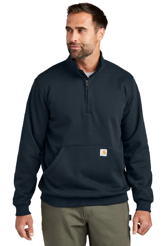 Carhartt Mens 1/4 Zip Sweatshirt w/ Pouch Pocket - New Navy Blue