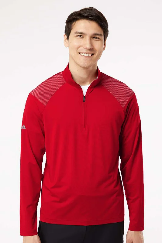 Adidas Mens Shoulder Stripe Moisture Wicking 1/4 Zip Sweatshirt - Team Power Red