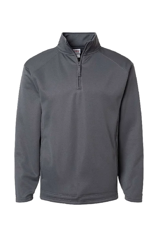 Badger Mens Performance Moisture Wicking Fleece 1/4 Zip Sweatshirt w/ Pockets - Graphite Grey