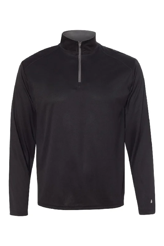 Badger Mens B-Core Moisture Wicking 1/4 Zip Sweatshirt - Black/Graphite Grey