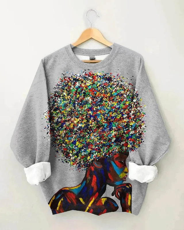 Colorful Black Art Oil Painting Long Sleeve Sweatshirt