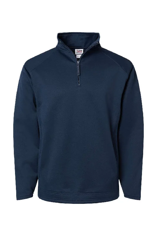 Badger Mens Performance Moisture Wicking Fleece 1/4 Zip Sweatshirt w/ Pockets - Navy Blue