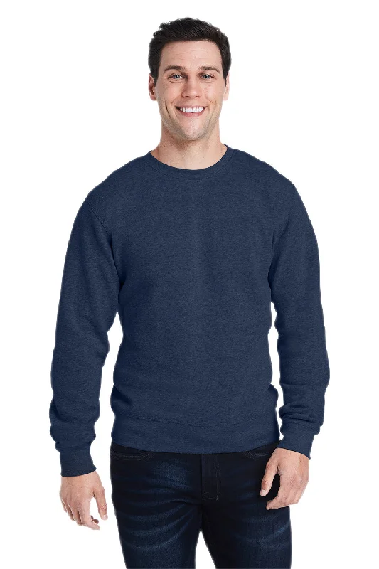 J America Mens Crewneck Sweatshirt - Navy Blue Triblend