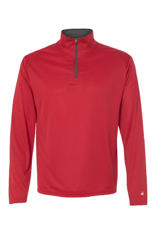 Badger Mens B-Core Moisture Wicking 1/4 Zip Sweatshirt - Red/Graphite Grey