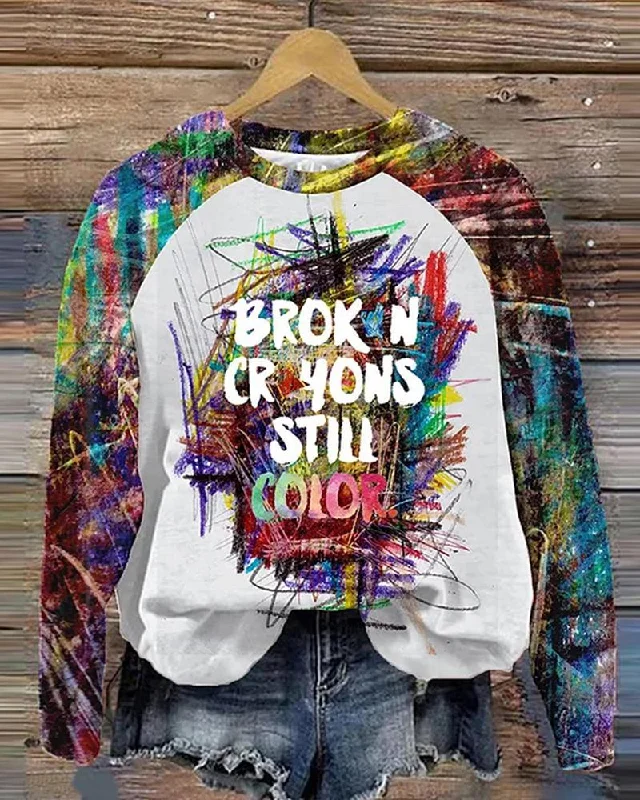 Comstylish Broken Crayons Still Color Long Sleeve Casual Sweatshirt