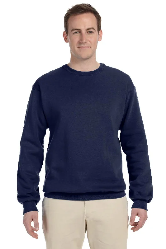 Fruit Of The Loom Mens Supercotton Fleece Crewneck Sweatshirt - Navy Blue - Closeout