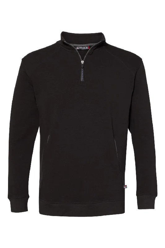 Badger Mens FitFlex Moisture Wicking 1/4 Zip Sweatshirt w/ Pockets - Black - Closeout