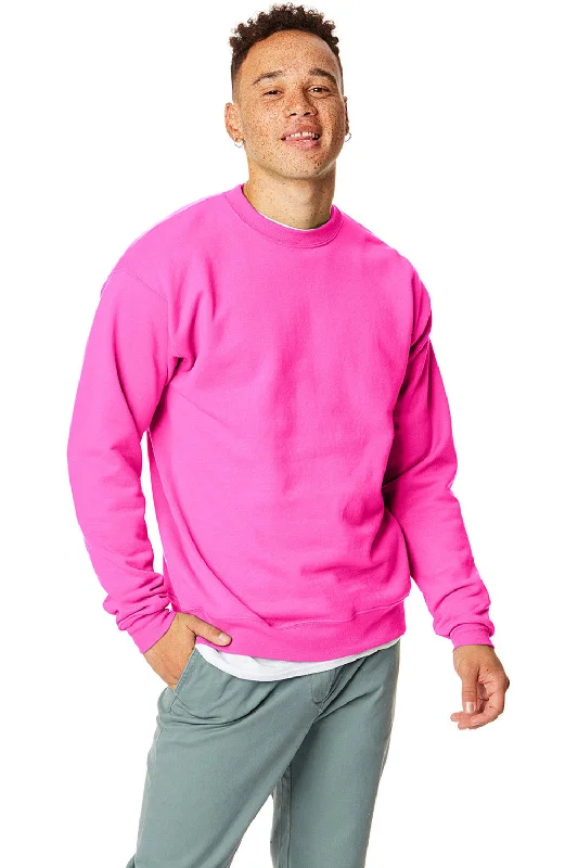 Hanes Mens EcoSmart Print Pro XP Pill Resistant Fleece Crewneck Sweatshirt - Safety Pink