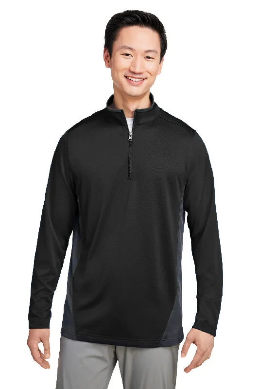 Harriton Mens Flash Performance Moisture Wicking Colorblock 1/4 Zip Sweatshirt - Black/Dark Charcoal Grey