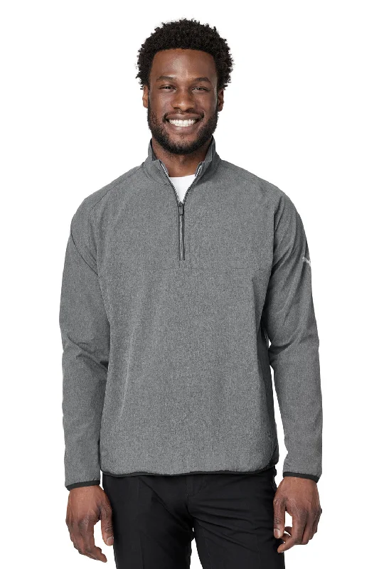 Puma Mens Coastal Woven Moisture Wicking 1/4 Zip Sweatshirt w/ Pockets - Heather Black