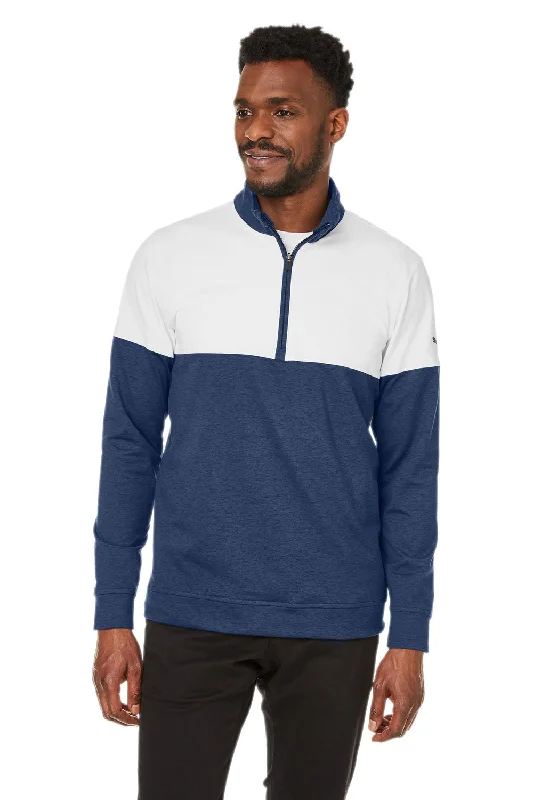 Puma Mens Cloudspun Moisture Wicking Warm Up 1/4 Zip Sweatshirt - Peacoat Blue/White