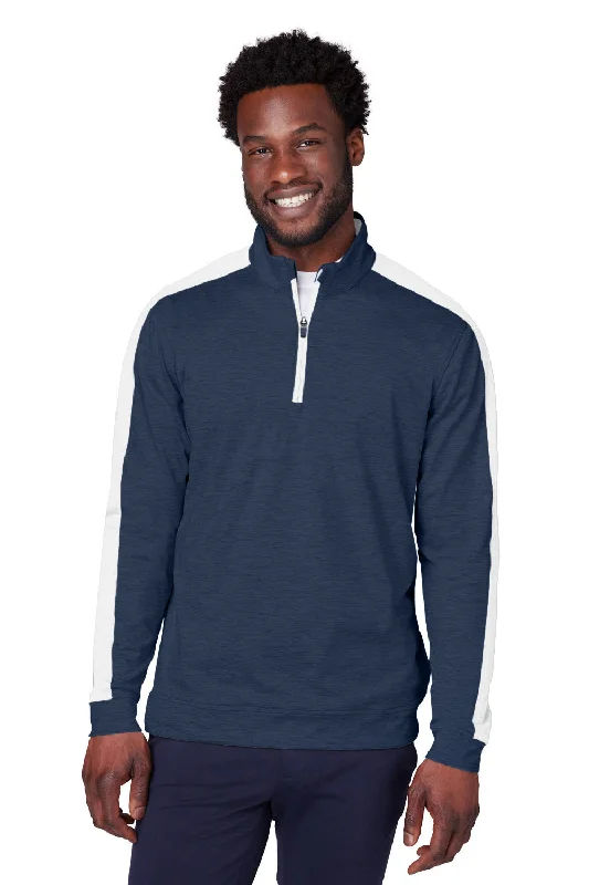 Puma Mens Cloudspun Moisture Wicking 1/4 Zip Sweatshirt - Navy Blue/Bright White