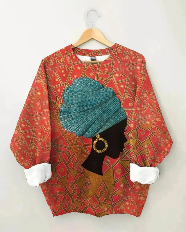 African Geometric Print Long Sleeve Sweatshirt