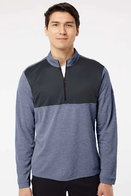 Adidas Mens UPF 50+ 1/4 Zip Sweatshirt - Heather Collegiate Navy Blue/Carbon Grey