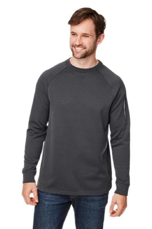 Core 365 Mens Fusion ChromaSoft Anti Static Fleece Crewneck Sweatshirt w/ Pocket - Carbon Grey - Closeout