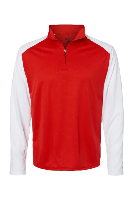 Badger Mens Breakout Moisture Wicking 1/4 Zip Sweatshirt - Red/White - Closeout