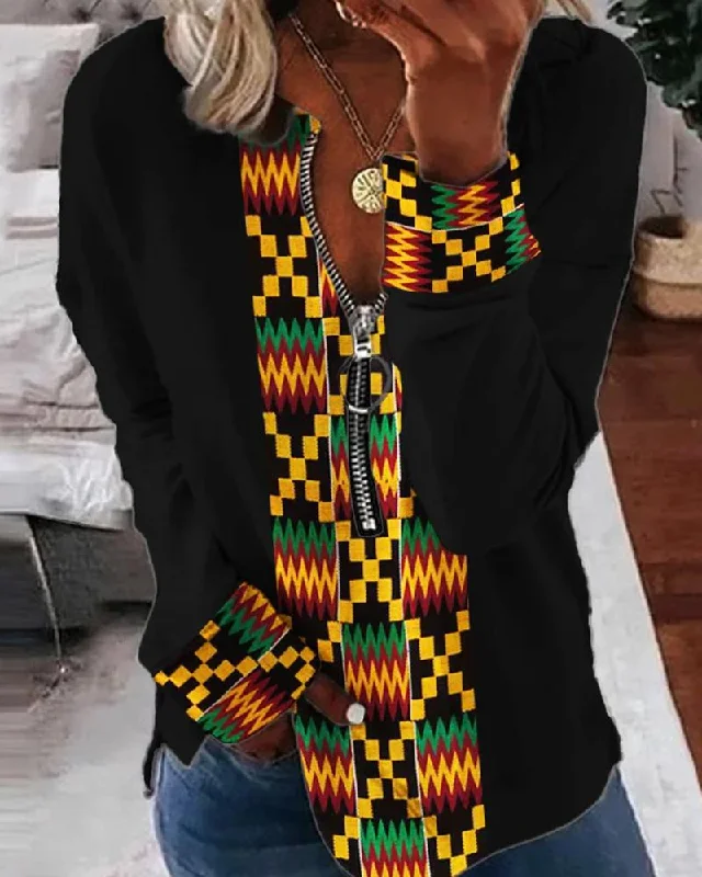 Africa Ethnic Kente Inspired Zip Up Sweatshirt