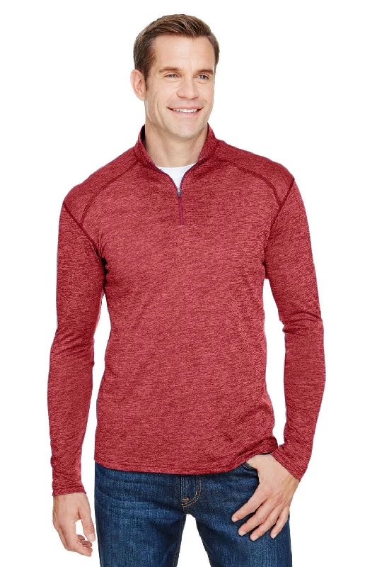 A4 Mens Tonal Space Dye Performance Moisture Wicking 1/4 Zip Sweatshirt - Red