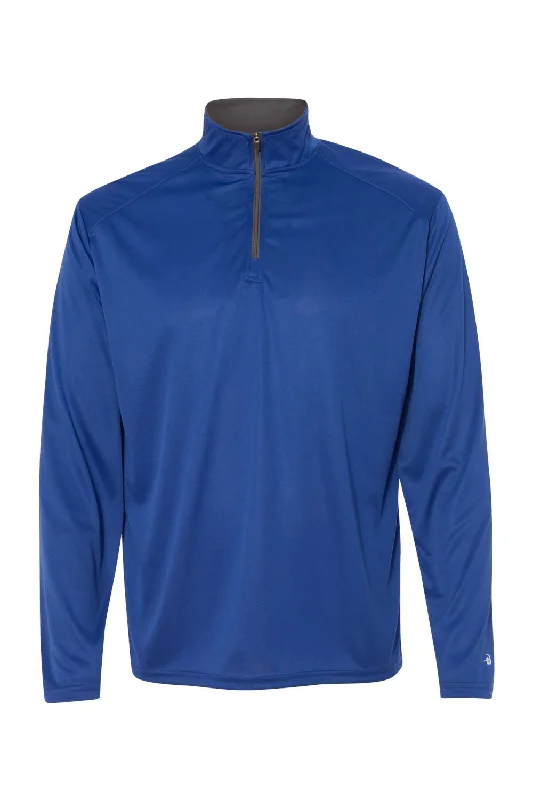 Badger Mens B-Core Moisture Wicking 1/4 Zip Sweatshirt - Royal Blue/Graphite Grey