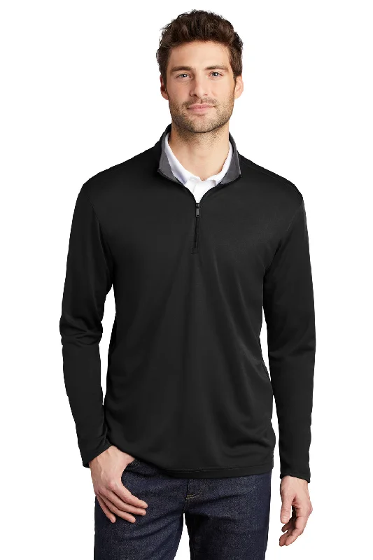 Port Authority Mens Silk Touch Performance Moisture Wicking 1/4 Zip Sweatshirt - Black/Steel Grey