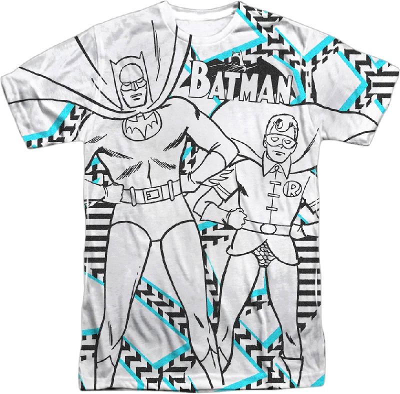 Black and White Sketch Batman and Robin T-Shirt