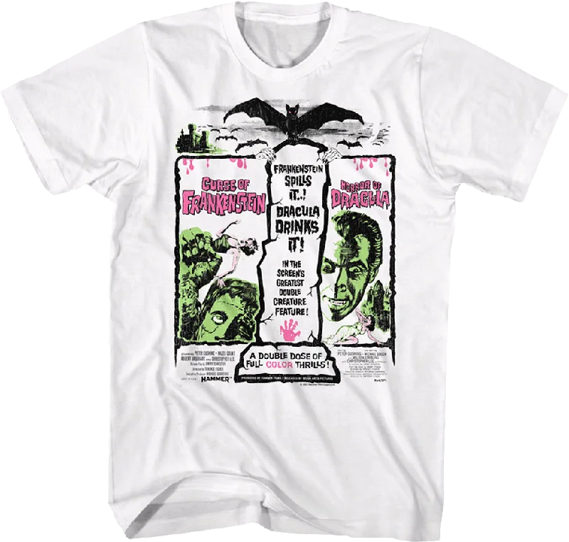 Frankenstein And Dracula Double Feature Poster Hammer Films T-Shirt