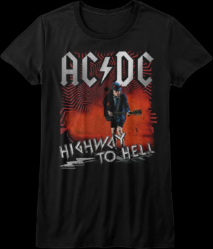 Ladies Angus Young Highway To Hell ACDC Shirt