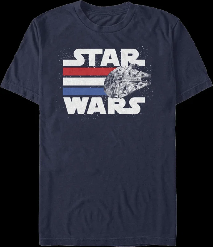 Millennium Falcon Red White Blue Stripes Star Wars T-Shirt