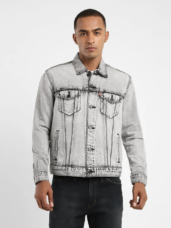 Men's Solid Spread Collar Denim Jacket