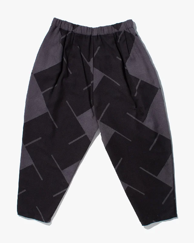 Wa-Modern Drawstring Pants, Dark Purple and Black Manji