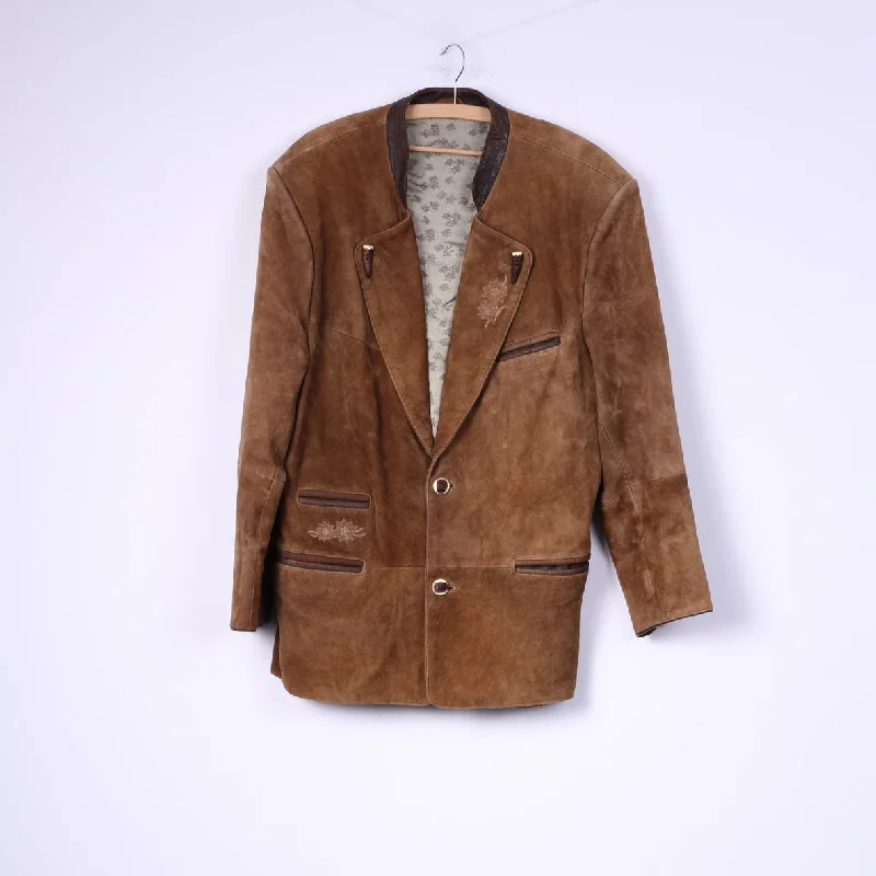 Canada C&A Men 44 54 L Blazer Vintage Leather Camel Single Breasted Suede Shoulder Pads Jacket