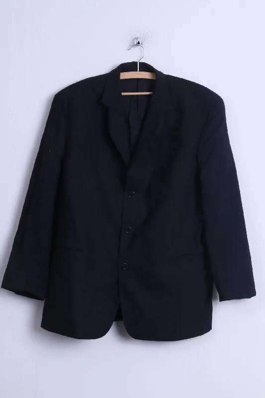 Jaeger By Giovanni Tonella Mens 54 L Jacket Black Wool Striped Top Suit Blazer