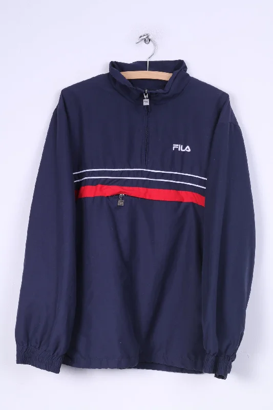 Fila Mens L Jacket Lightweight Zip Neck Zipper Sportswear Kangaoo Pocket Navy