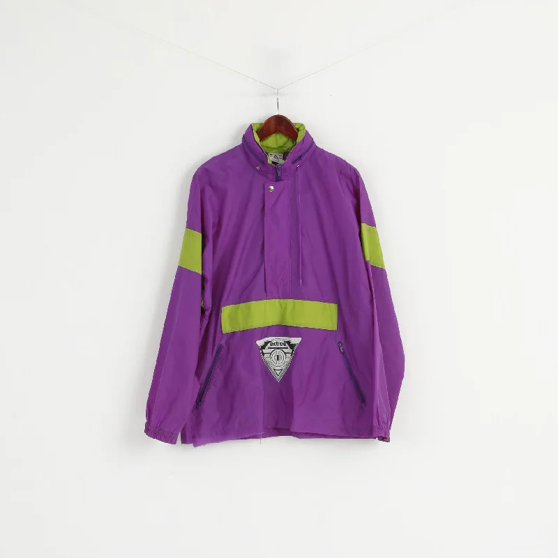 Active Men L Rain Jacket Purple Pullover Nylon Waterproof Retro Hidden Hood Top