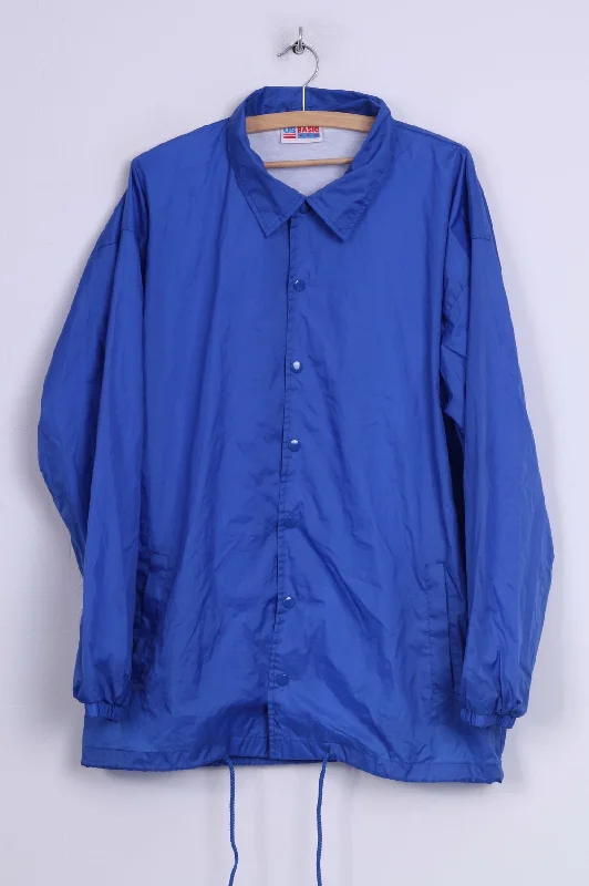 Us Basic Mens XL Lightweight Jacket Nylon Waterproof Blue Snaps Buttons