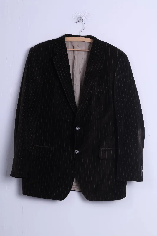 Daniel Hechter Mens 54 XL Jacket Shiny Brown Striped Cotton Single Breasted Blazer