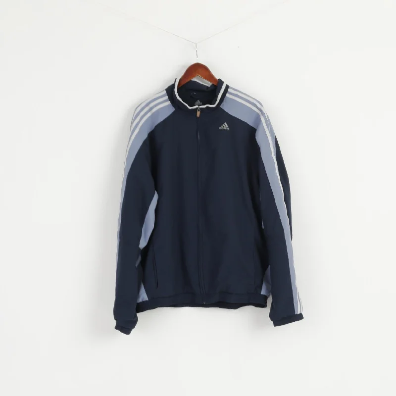 Adidas Men XL Jacket Navy Blue 3 Stripe Active Bomber Zip Up Traning Top