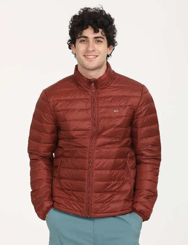 Men's Solid Red Quilted Jacket